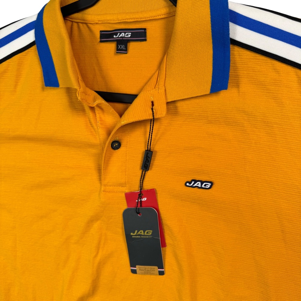 JAG Mustard Yellow Polo Shirt Racing Stripe Sporty Retro‎ Short Sleeve NWT XXL